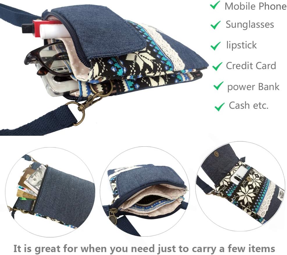 Roomy Cell Phone Purse Wallet Canvas Small Crossbody Purse Bags with Shoulder Strap For Women teen girlsl | Roomy