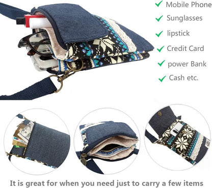 Roomy Cell Phone Purse Wallet Canvas Small Crossbody Purse Bags with Shoulder Strap For Women teen girlsl | Roomy