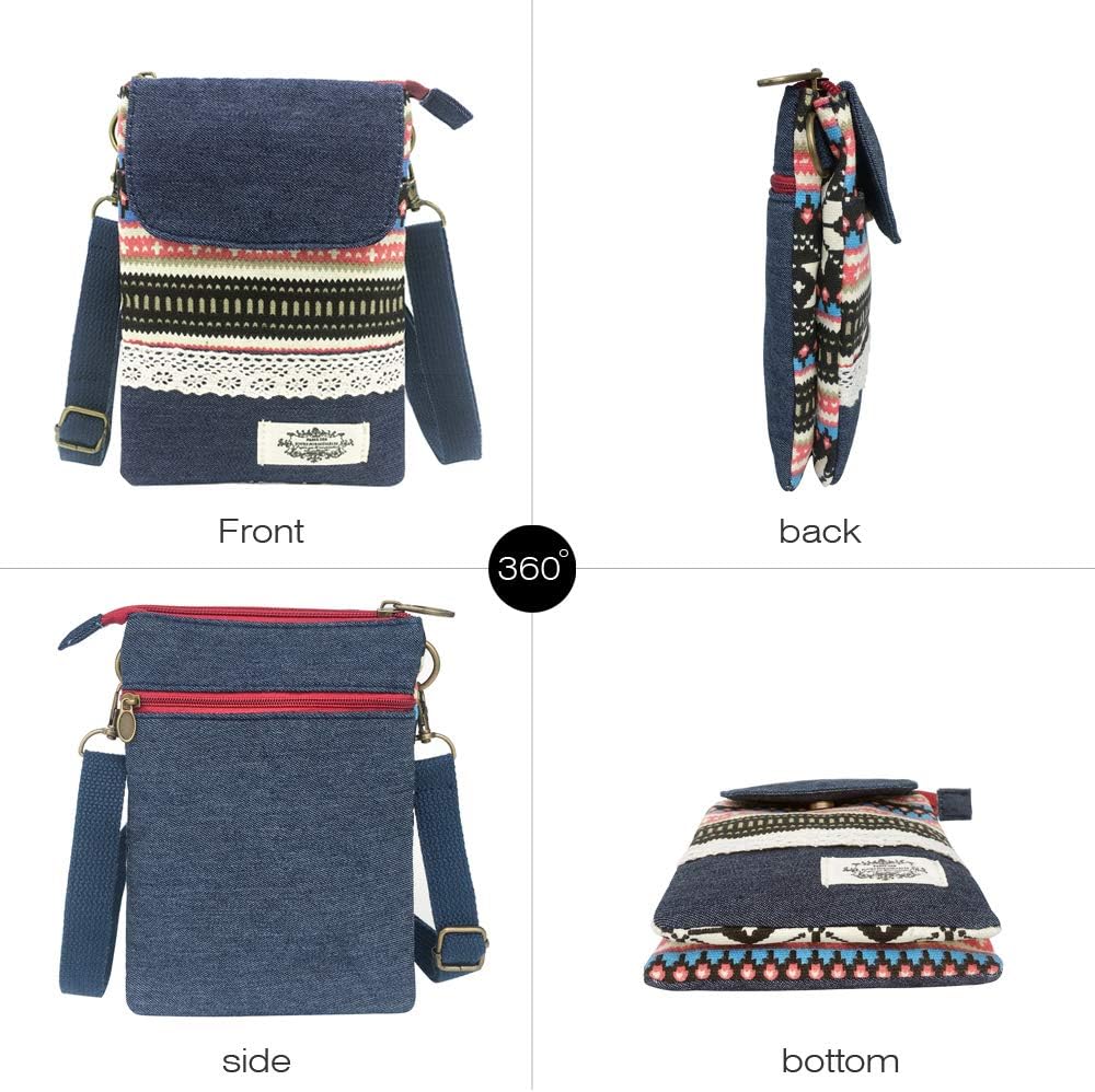 Roomy Cell Phone Purse Wallet Canvas Small Crossbody Purse Bags with Shoulder Strap For Women teen girlsl | Roomy