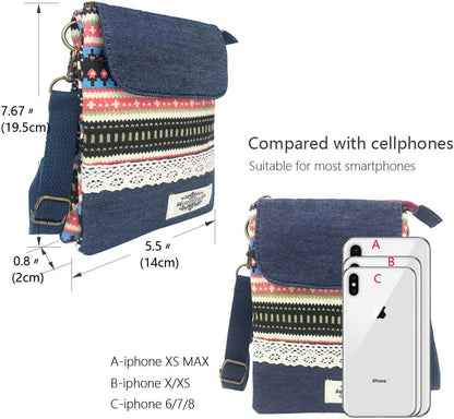 Roomy Cell Phone Purse Wallet Canvas Small Crossbody Purse Bags with Shoulder Strap For Women teen girlsl | Roomy