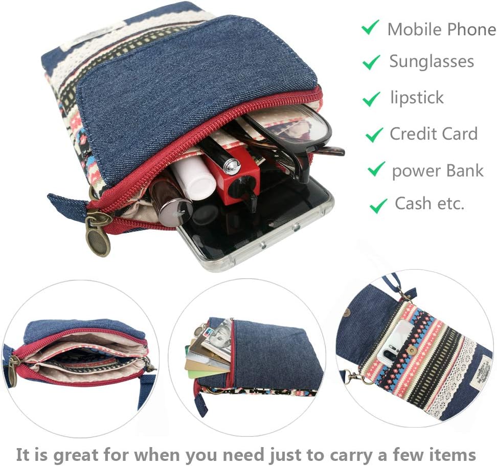 Roomy Cell Phone Purse Wallet Canvas Small Crossbody Purse Bags with Shoulder Strap For Women teen girlsl | Roomy