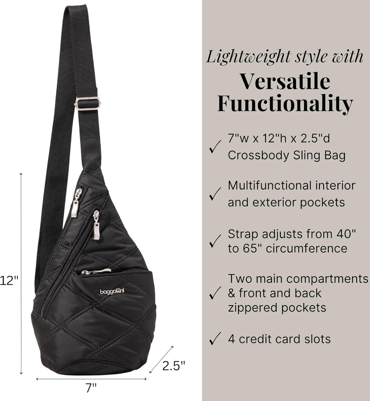 Mini Sling - 12x7 Sling Crossbody Bag Backpack with Adjustable Shoulder Strap