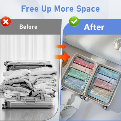 Vacuum Seal Bags for Clothing 8 Pack, Roll-Up Compression, No Need for Machine or Pump, Space Saver Vacuum Storage Bags for Travel Clothes, Compression Packing Cubes for Luggage and Suitcase