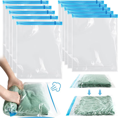 Vacuum Seal Bags for Clothing 8 Pack, Roll-Up Compression, No Need for Machine or Pump, Space Saver Vacuum Storage Bags for Travel Clothes, Compression Packing Cubes for Luggage and Suitcase