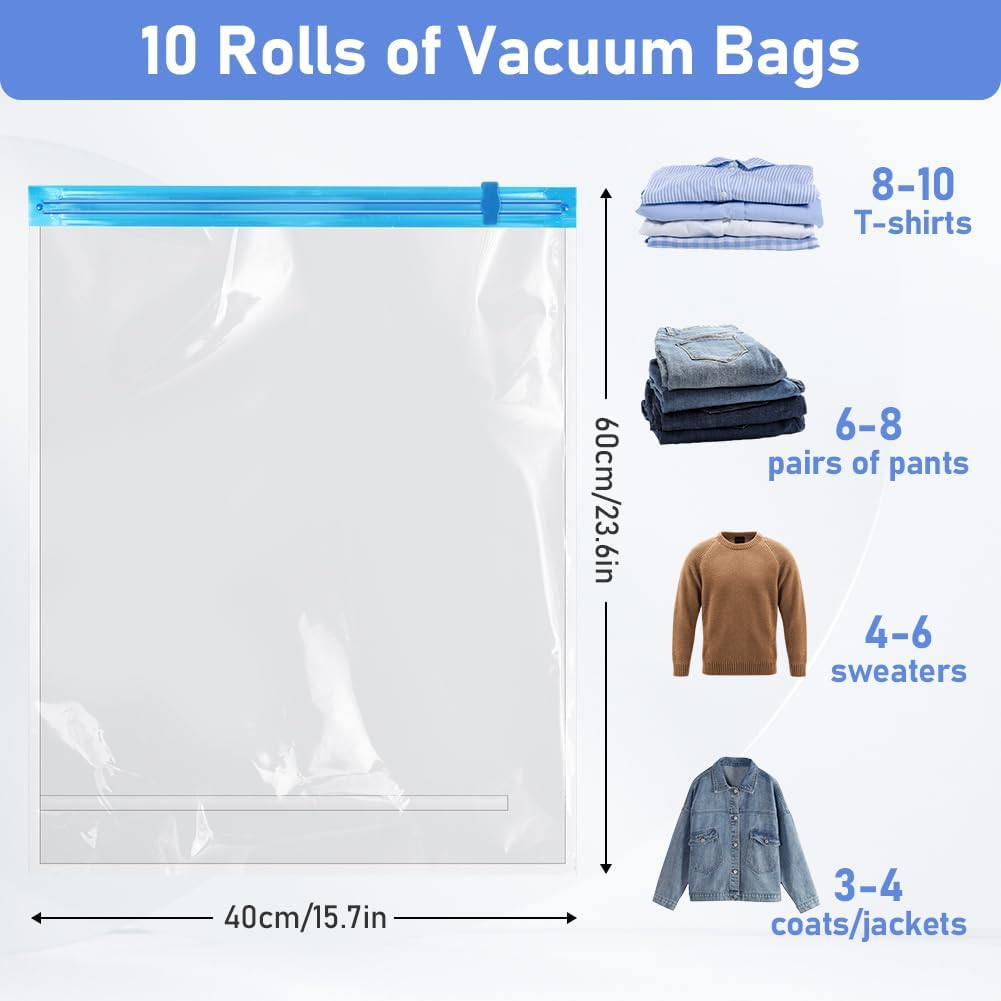 Vacuum Seal Bags for Clothing 8 Pack, Roll-Up Compression, No Need for Machine or Pump, Space Saver Vacuum Storage Bags for Travel Clothes, Compression Packing Cubes for Luggage and Suitcase