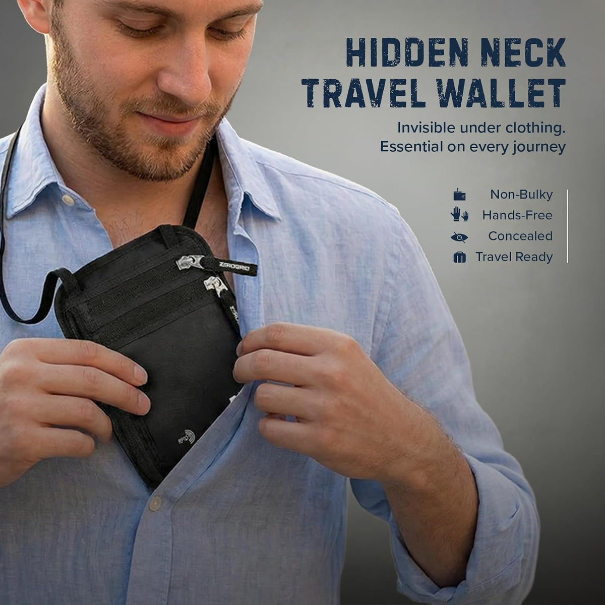 Neck Wallet for Travel & Passport Holder with RFID Blocking - Slim & Easy to Conceal Nylon Travel Pouch for men & women - Holds Phone, Cash, Cards, Keys - Sweat & Water Resistant - Large - Beige