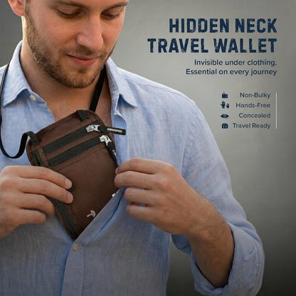 Neck Wallet for Travel & Passport Holder with RFID Blocking - Slim & Easy to Conceal Nylon Travel Pouch for men & women - Holds Phone, Cash, Cards, Keys - Sweat & Water Resistant - Large - Beige