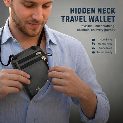 Neck Wallet for Travel & Passport Holder with RFID Blocking - Slim & Easy to Conceal Nylon Travel Pouch for men & women - Holds Phone, Cash, Cards, Keys - Sweat & Water Resistant - Large - Beige