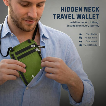 Neck Wallet for Travel & Passport Holder with RFID Blocking - Slim & Easy to Conceal Nylon Travel Pouch for men & women - Holds Phone, Cash, Cards, Keys - Sweat & Water Resistant - Large - Beige