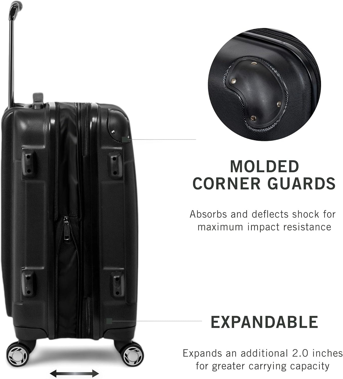 REACTION Renegade Luggage Expandable 8-Wheel Spinner Lightweight Hardside Suitcase, Navy Blue, 20-Inch Carry On