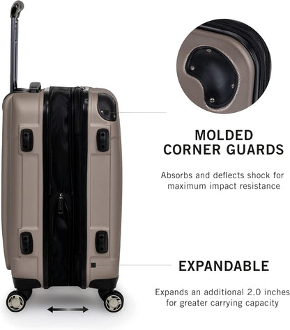 REACTION Renegade Luggage Expandable 8-Wheel Spinner Lightweight Hardside Suitcase, Navy Blue, 20-Inch Carry On