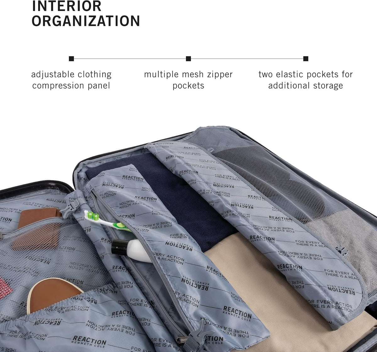 REACTION Renegade Luggage Expandable 8-Wheel Spinner Lightweight Hardside Suitcase, Navy Blue, 20-Inch Carry On