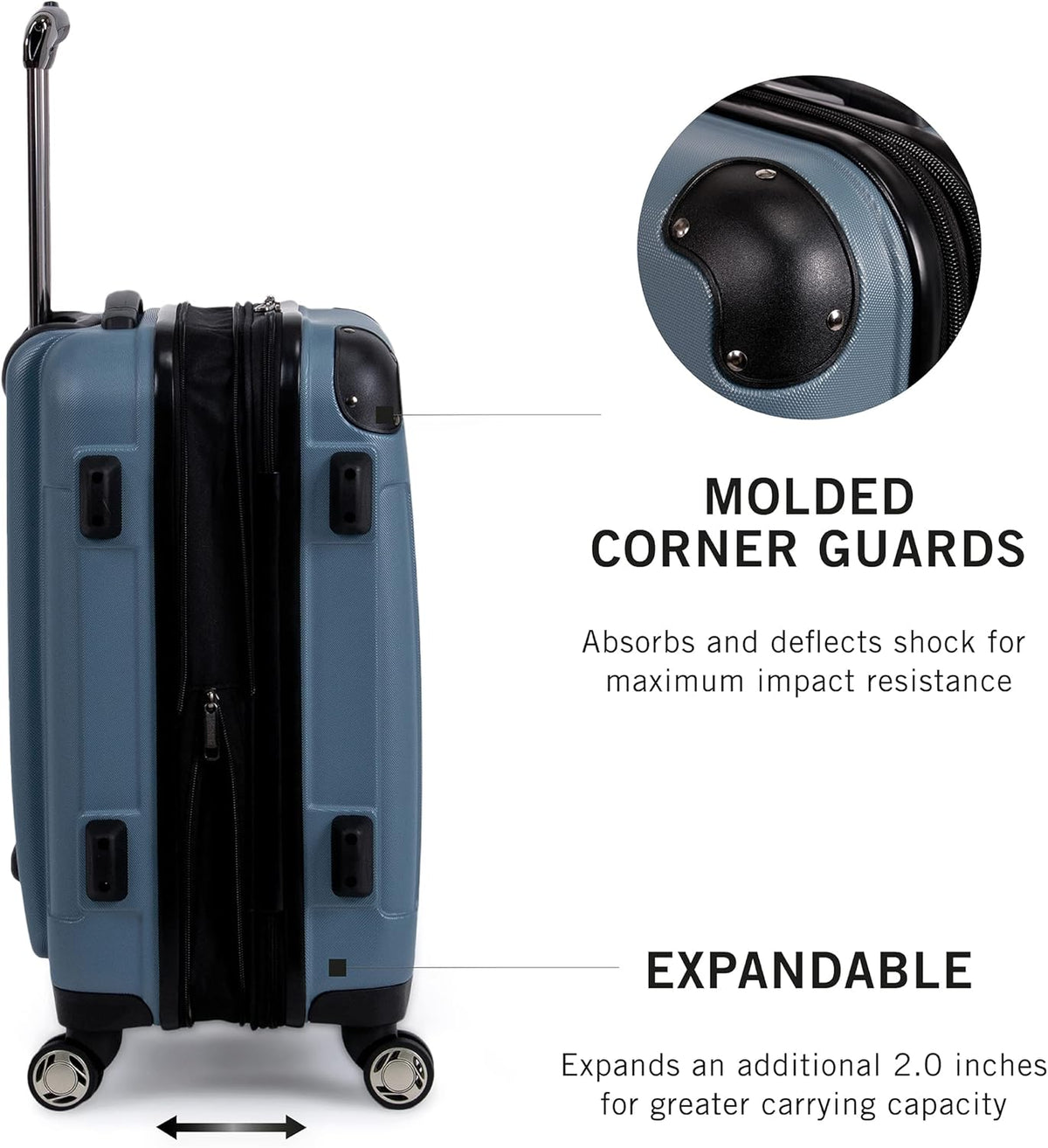 REACTION Renegade Luggage Expandable 8-Wheel Spinner Lightweight Hardside Suitcase, Navy Blue, 20-Inch Carry On