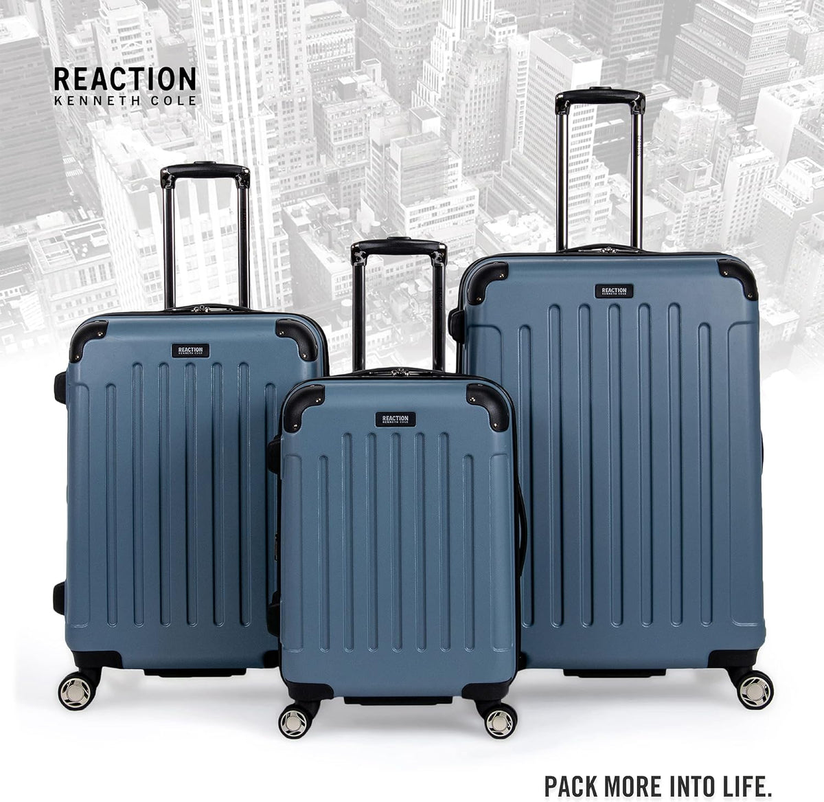 REACTION Renegade Luggage Expandable 8-Wheel Spinner Lightweight Hardside Suitcase, Navy Blue, 20-Inch Carry On
