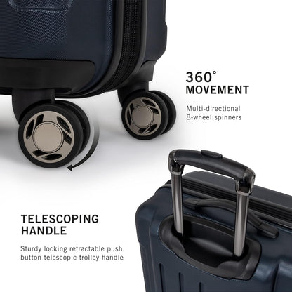 REACTION Renegade Luggage Expandable 8-Wheel Spinner Lightweight Hardside Suitcase, Navy Blue, 20-Inch Carry On