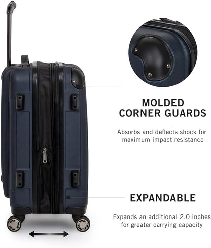 REACTION Renegade Luggage Expandable 8-Wheel Spinner Lightweight Hardside Suitcase, Navy Blue, 20-Inch Carry On