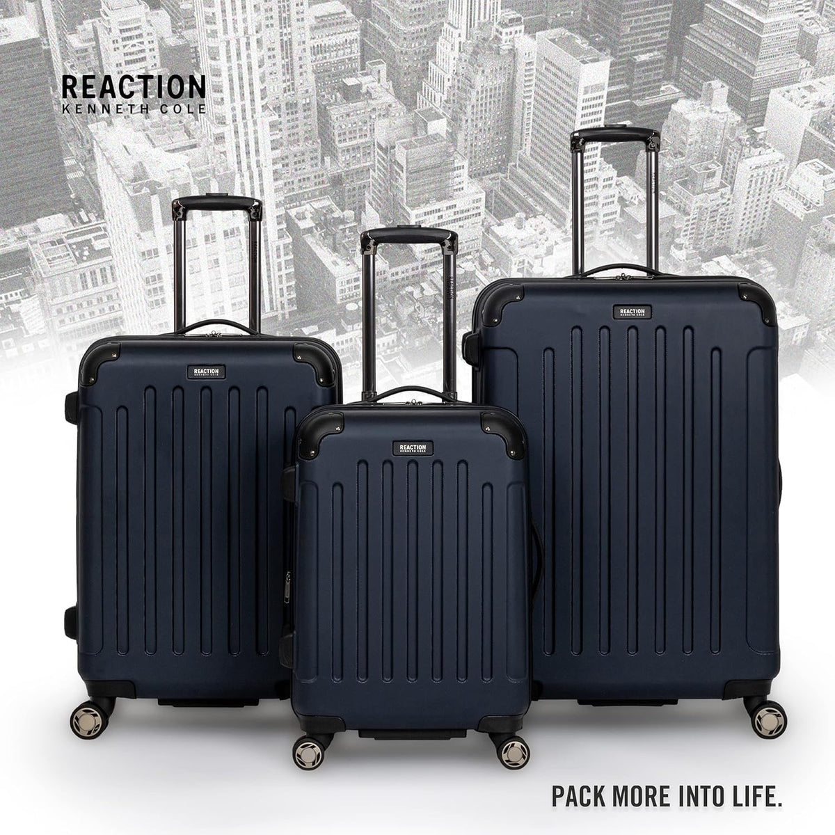 REACTION Renegade Luggage Expandable 8-Wheel Spinner Lightweight Hardside Suitcase, Navy Blue, 20-Inch Carry On