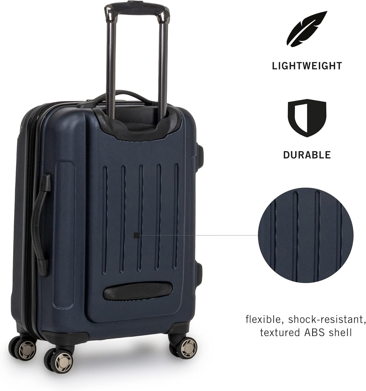 REACTION Renegade Luggage Expandable 8-Wheel Spinner Lightweight Hardside Suitcase, Navy Blue, 20-Inch Carry On