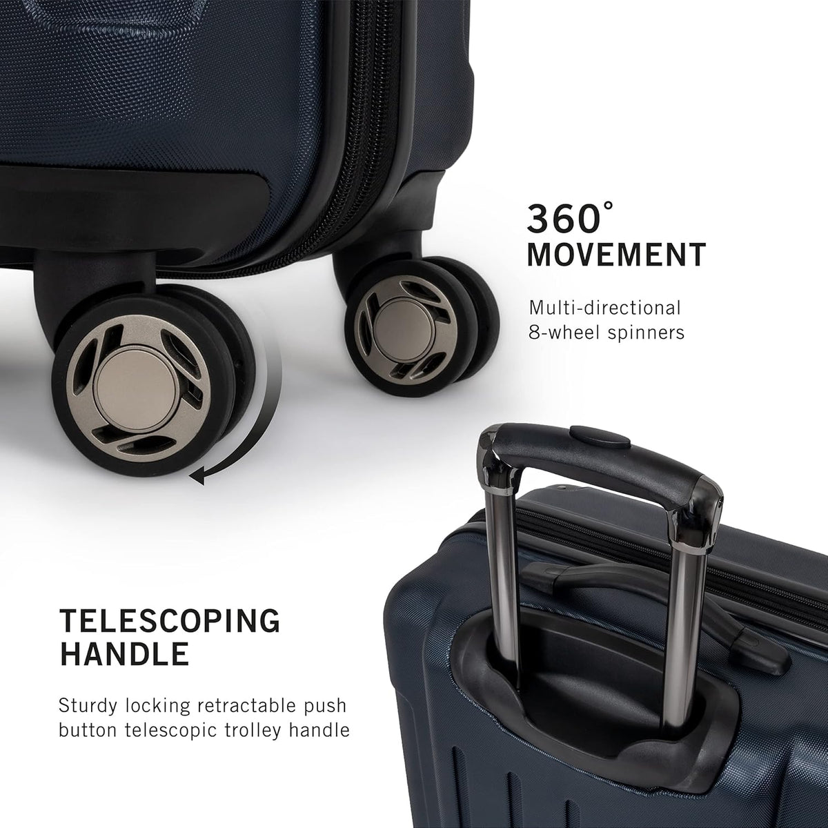 REACTION Renegade Luggage Expandable 8-Wheel Spinner Lightweight Hardside Suitcase, Navy Blue, 20-Inch Carry On
