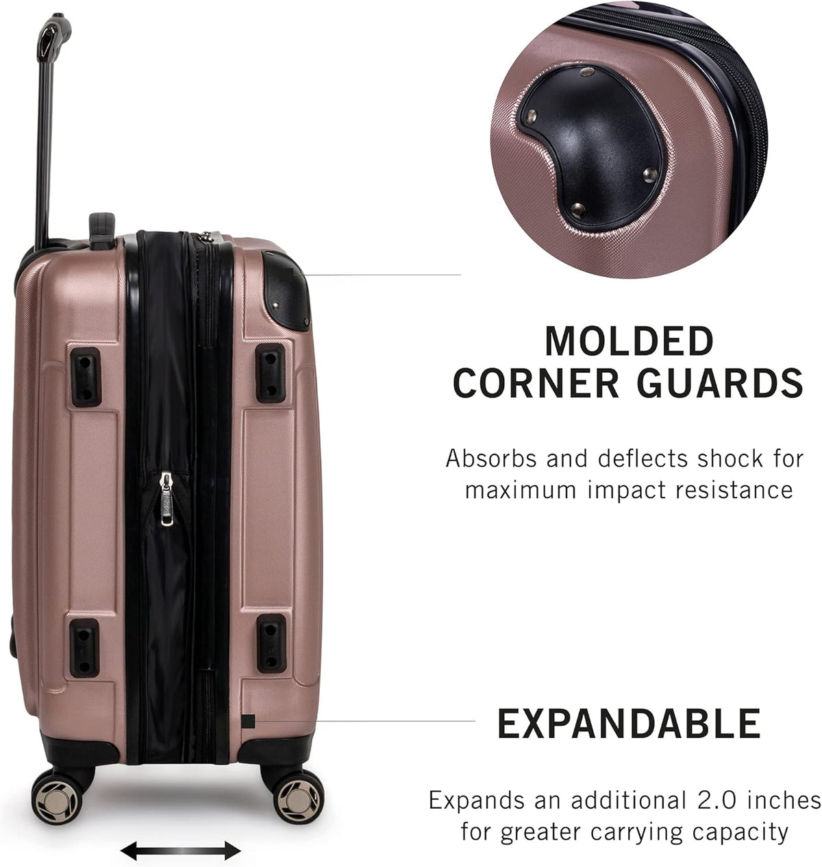 REACTION Renegade Luggage Expandable 8-Wheel Spinner Lightweight Hardside Suitcase, Navy Blue, 20-Inch Carry On