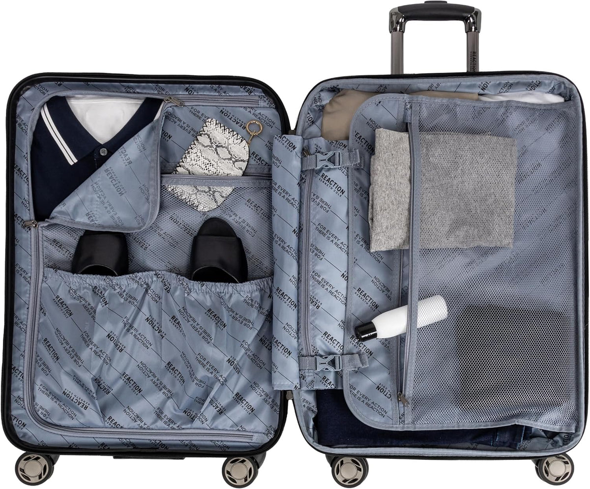 REACTION Renegade Luggage Expandable 8-Wheel Spinner Lightweight Hardside Suitcase, Navy Blue, 20-Inch Carry On
