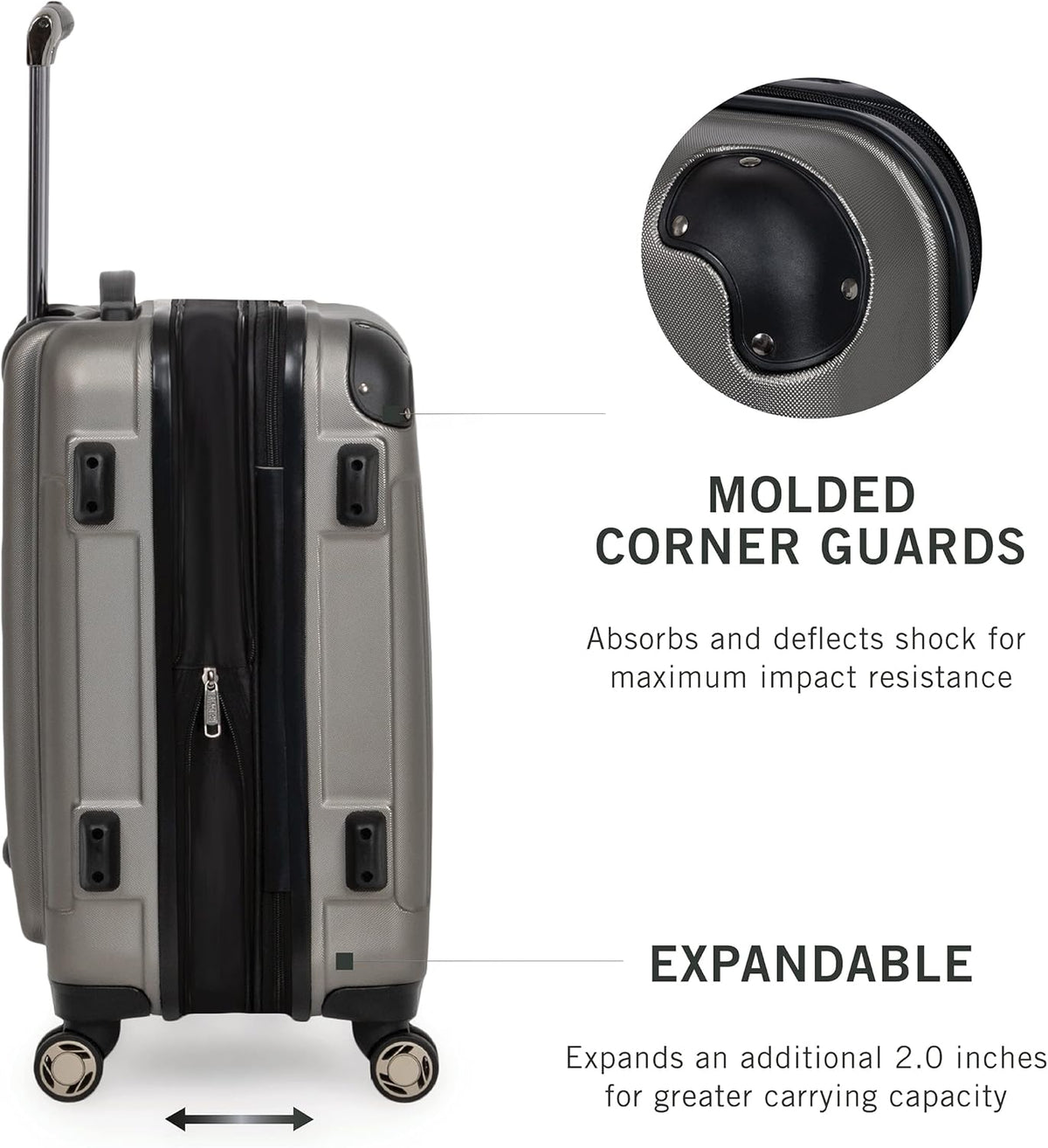 REACTION Renegade Luggage Expandable 8-Wheel Spinner Lightweight Hardside Suitcase, Navy Blue, 20-Inch Carry On