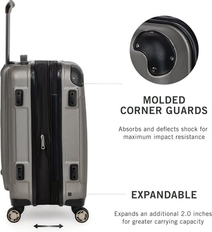 REACTION Renegade Luggage Expandable 8-Wheel Spinner Lightweight Hardside Suitcase, Navy Blue, 20-Inch Carry On
