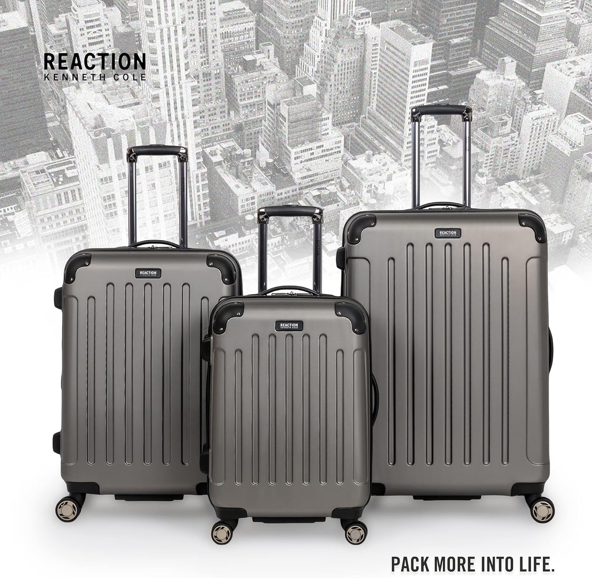 REACTION Renegade Luggage Expandable 8-Wheel Spinner Lightweight Hardside Suitcase, Navy Blue, 20-Inch Carry On