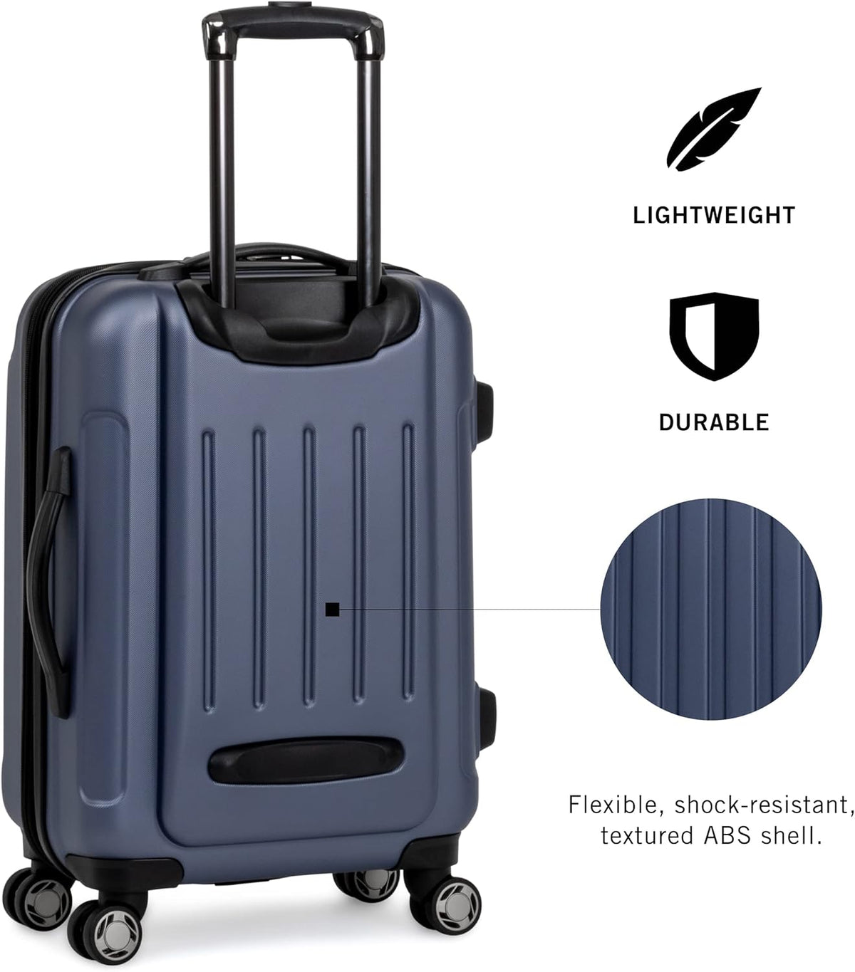 REACTION Renegade Luggage Expandable 8-Wheel Spinner Lightweight Hardside Suitcase, Navy Blue, 20-Inch Carry On