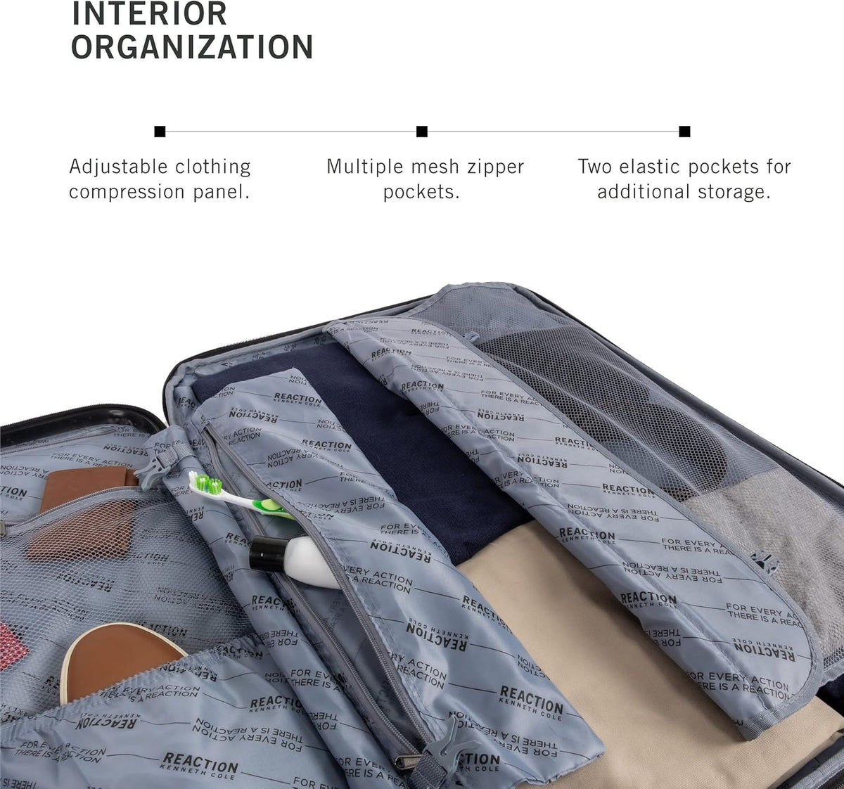 REACTION Renegade Luggage Expandable 8-Wheel Spinner Lightweight Hardside Suitcase, Navy Blue, 20-Inch Carry On