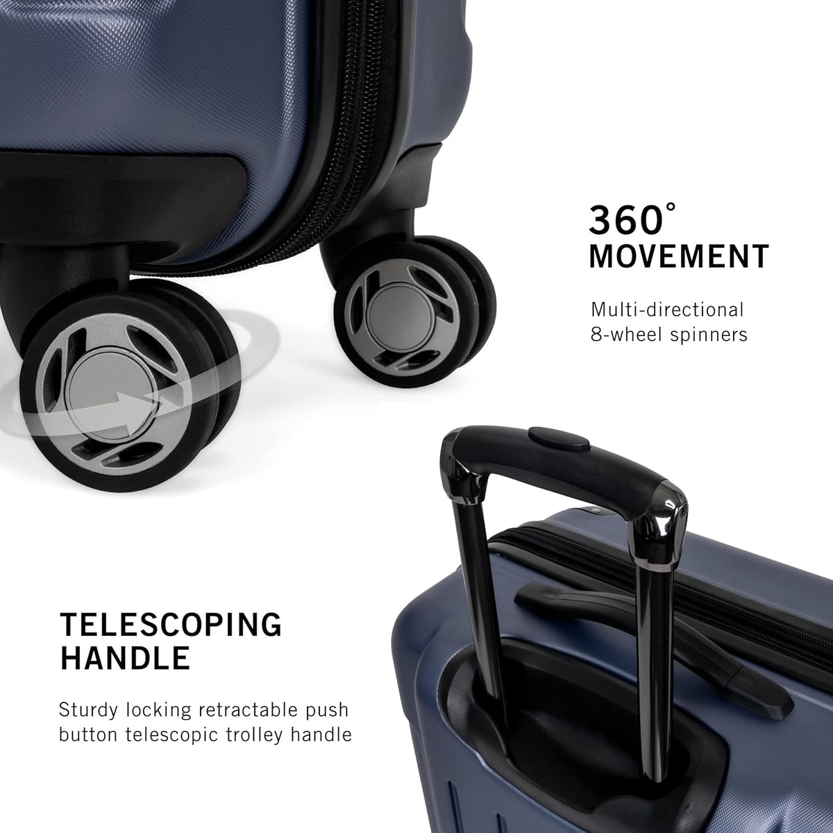 REACTION Renegade Luggage Expandable 8-Wheel Spinner Lightweight Hardside Suitcase, Navy Blue, 20-Inch Carry On