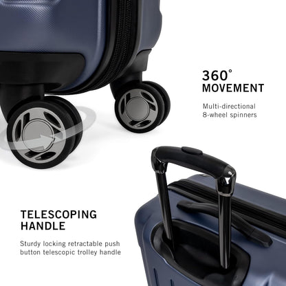 REACTION Renegade Luggage Expandable 8-Wheel Spinner Lightweight Hardside Suitcase, Navy Blue, 20-Inch Carry On
