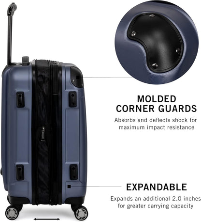 REACTION Renegade Luggage Expandable 8-Wheel Spinner Lightweight Hardside Suitcase, Navy Blue, 20-Inch Carry On