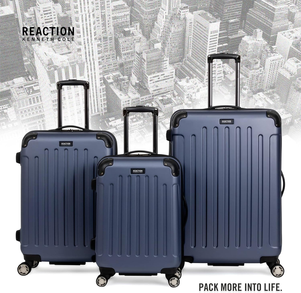 REACTION Renegade Luggage Expandable 8-Wheel Spinner Lightweight Hardside Suitcase, Navy Blue, 20-Inch Carry On