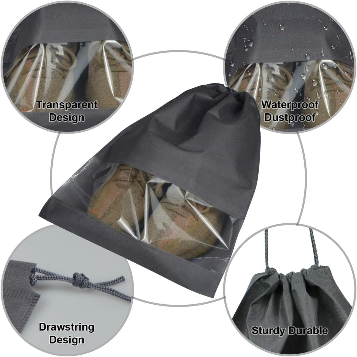 5 Pack Shoe Bags for Travel, Drawstring Bag for Men Women, Shoe Storage, Travel Essentials, Organization Accessories (5, Pink)