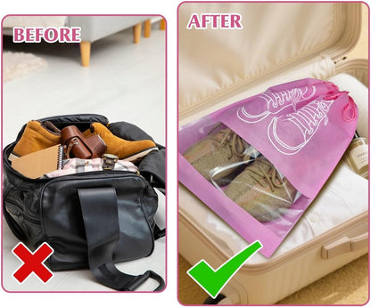5 Pack Shoe Bags for Travel, Drawstring Bag for Men Women, Shoe Storage, Travel Essentials, Organization Accessories (5, Pink)