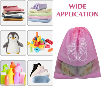 5 Pack Shoe Bags for Travel, Drawstring Bag for Men Women, Shoe Storage, Travel Essentials, Organization Accessories (5, Pink)