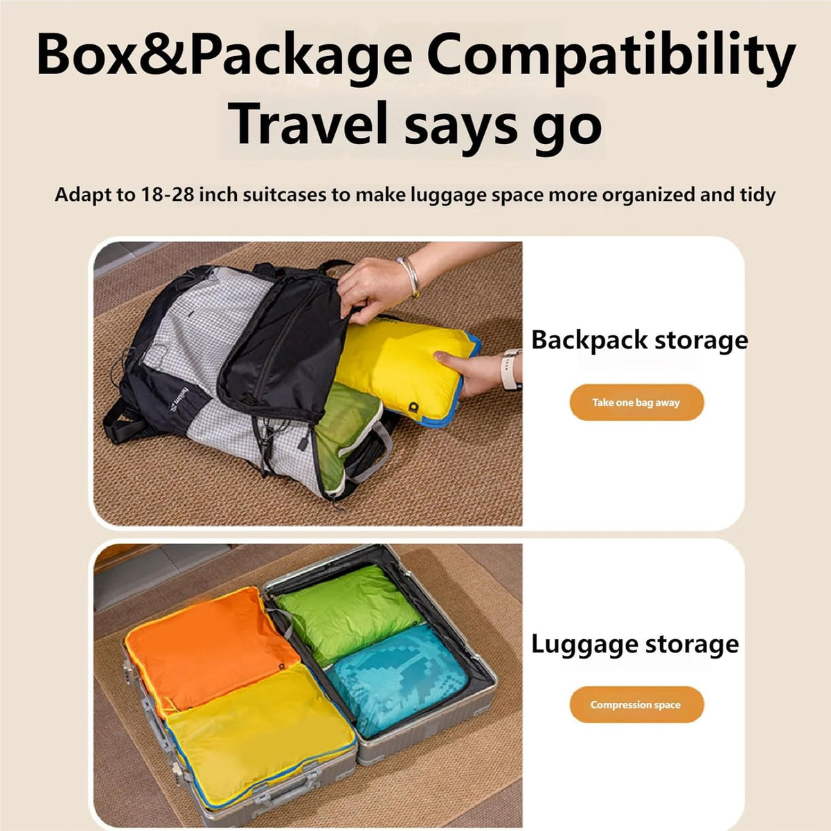 Travel Clothes Compressions Storage Bag Clothes Packings Bag Suitable for Camping Hiking Saving Luggage Space Travel Compaction Packaging Cuboids