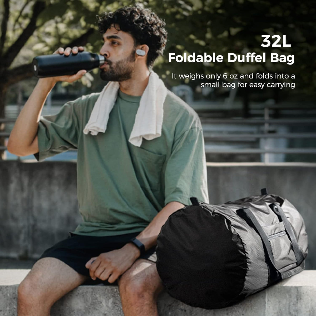 45L Foldable Duffel Bag, Water-Resistant Sports Gym Bag, Portable Weekender Bag Lightweight for Travel, Fitness and Camping (Navy Blue)