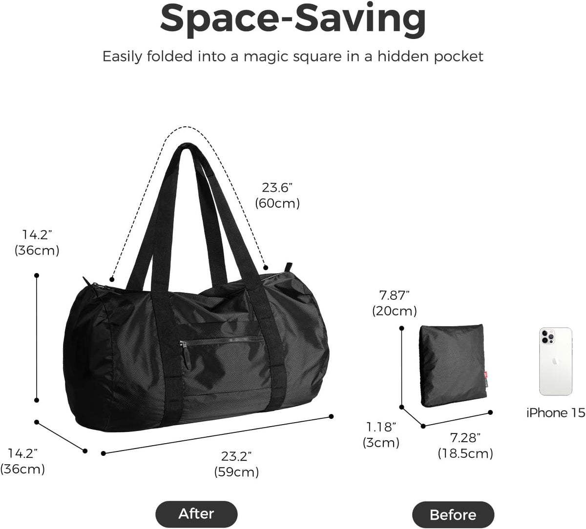 45L Foldable Duffel Bag, Water-Resistant Sports Gym Bag, Portable Weekender Bag Lightweight for Travel, Fitness and Camping (Navy Blue)