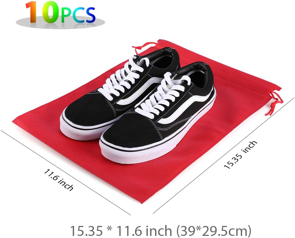 10 PCS Travel Shoe Bags, Non-Woven With Rope For Men and Women Travel Packing Shoe Organizers, X-Large, Rainbow