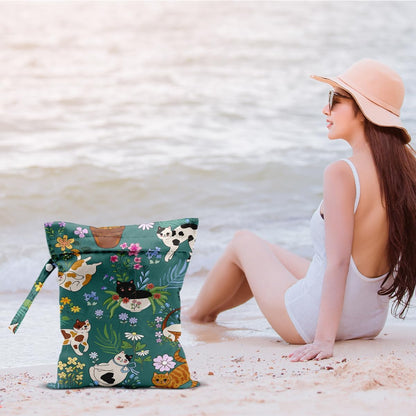 2Pcs Dog Wet Bags 12x10 Inch, Cute Dogs Waterproof Travel Laundry Bags, Washable Reusable Wet Dry Bag for Swimsuit Beach Diapers Dirty Yoga Gym Clothes, Dachshund Gifts for Women Friend Travelers