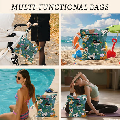 2Pcs Dog Wet Bags 12x10 Inch, Cute Dogs Waterproof Travel Laundry Bags, Washable Reusable Wet Dry Bag for Swimsuit Beach Diapers Dirty Yoga Gym Clothes, Dachshund Gifts for Women Friend Travelers