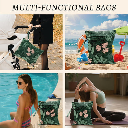 2Pcs Dog Wet Bags 12x10 Inch, Cute Dogs Waterproof Travel Laundry Bags, Washable Reusable Wet Dry Bag for Swimsuit Beach Diapers Dirty Yoga Gym Clothes, Dachshund Gifts for Women Friend Travelers