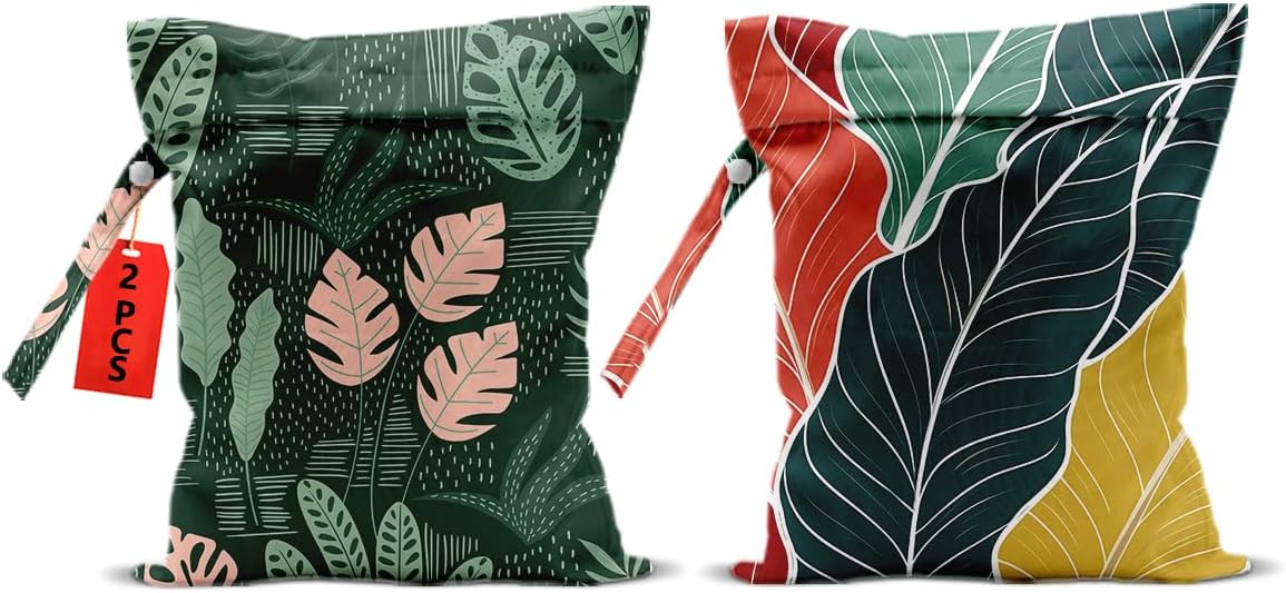 2Pcs Dog Wet Bags 12x10 Inch, Cute Dogs Waterproof Travel Laundry Bags, Washable Reusable Wet Dry Bag for Swimsuit Beach Diapers Dirty Yoga Gym Clothes, Dachshund Gifts for Women Friend Travelers