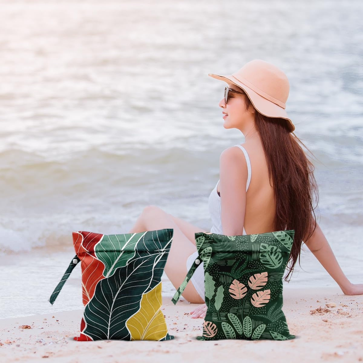 2Pcs Dog Wet Bags 12x10 Inch, Cute Dogs Waterproof Travel Laundry Bags, Washable Reusable Wet Dry Bag for Swimsuit Beach Diapers Dirty Yoga Gym Clothes, Dachshund Gifts for Women Friend Travelers