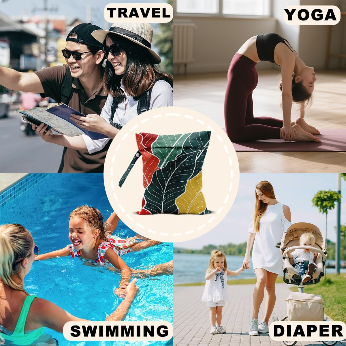 2Pcs Dog Wet Bags 12x10 Inch, Cute Dogs Waterproof Travel Laundry Bags, Washable Reusable Wet Dry Bag for Swimsuit Beach Diapers Dirty Yoga Gym Clothes, Dachshund Gifts for Women Friend Travelers