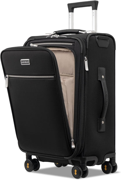 Carry On Luggage with Compartment, 20 Inch Softside Expandable Travel Suitcase with Spinner Wheels, Top Opening Luggage, Men and Women, Black