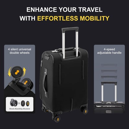 Carry On Luggage with Compartment, 20 Inch Softside Expandable Travel Suitcase with Spinner Wheels, Top Opening Luggage, Men and Women, Black