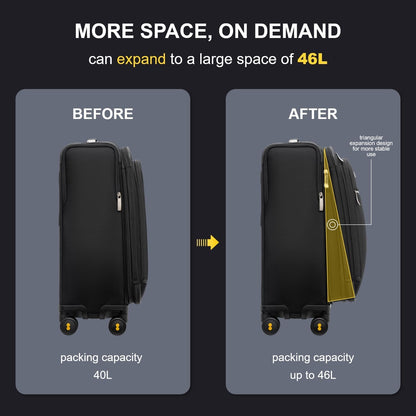 Carry On Luggage with Compartment, 20 Inch Softside Expandable Travel Suitcase with Spinner Wheels, Top Opening Luggage, Men and Women, Black